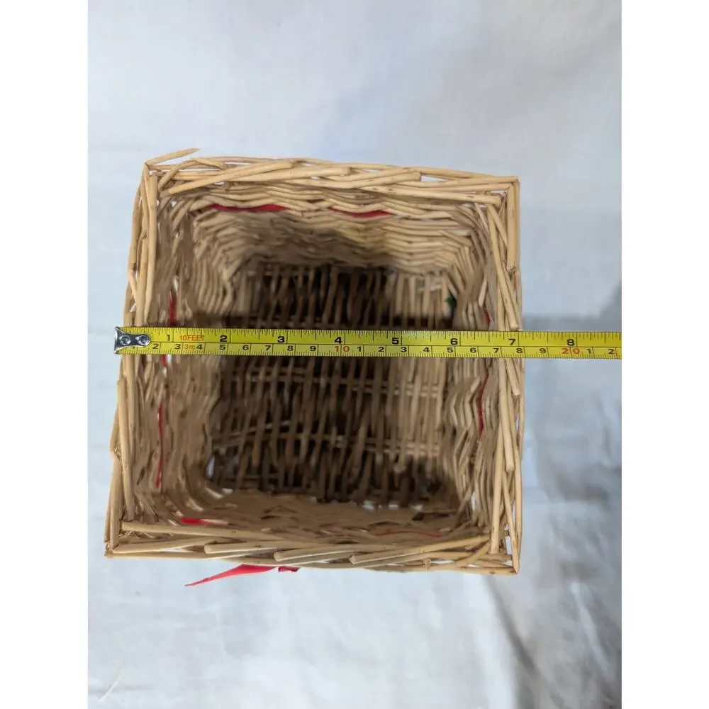 Woven Wicker Basket Red Ribbon Rustic Farmhouse Decor